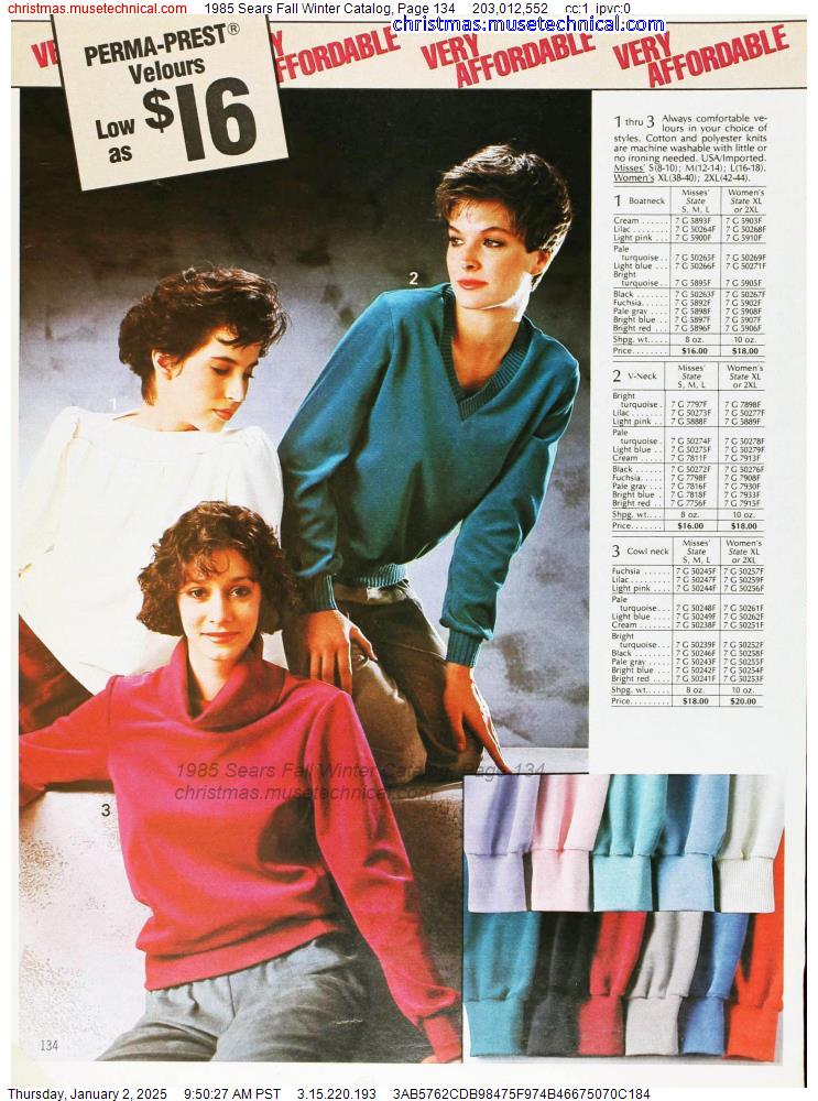 1985 Sears Fall Winter Catalog, Page 134