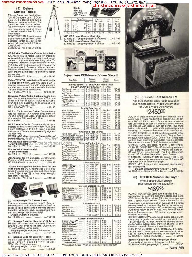 1982 Sears Fall Winter Catalog, Page 865