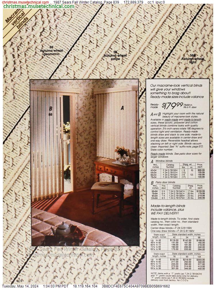1987 Sears Fall Winter Catalog, Page 839