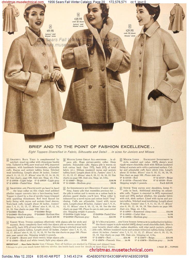 1956 Sears Fall Winter Catalog, Page 20