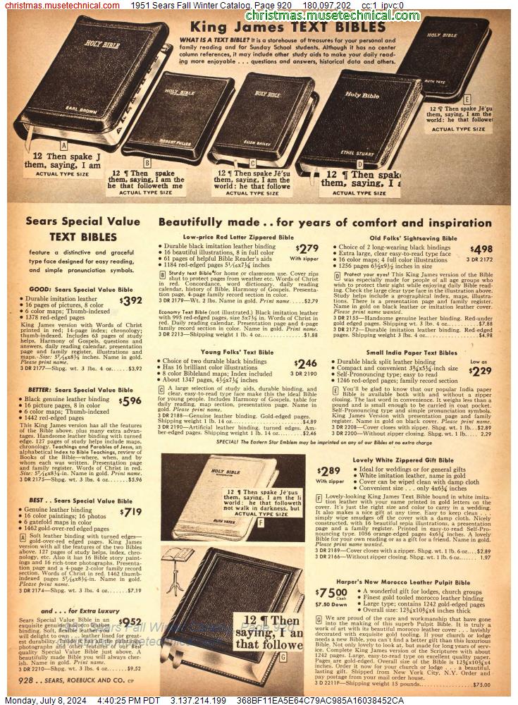 1951 Sears Fall Winter Catalog, Page 920