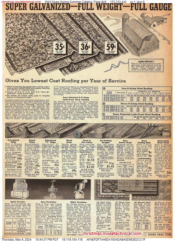 1940 Sears Spring Summer Catalog, Page 845