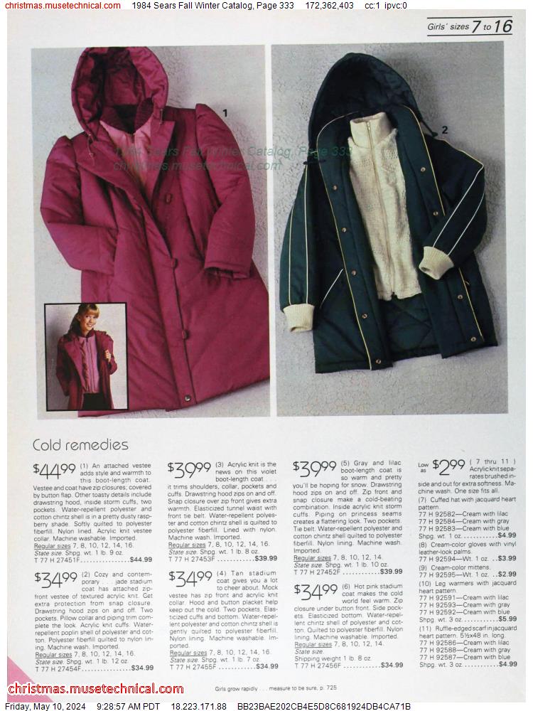 1984 Sears Fall Winter Catalog, Page 333
