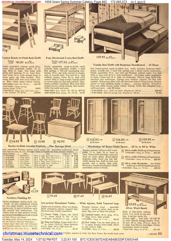 1958 Sears Spring Summer Catalog, Page 862