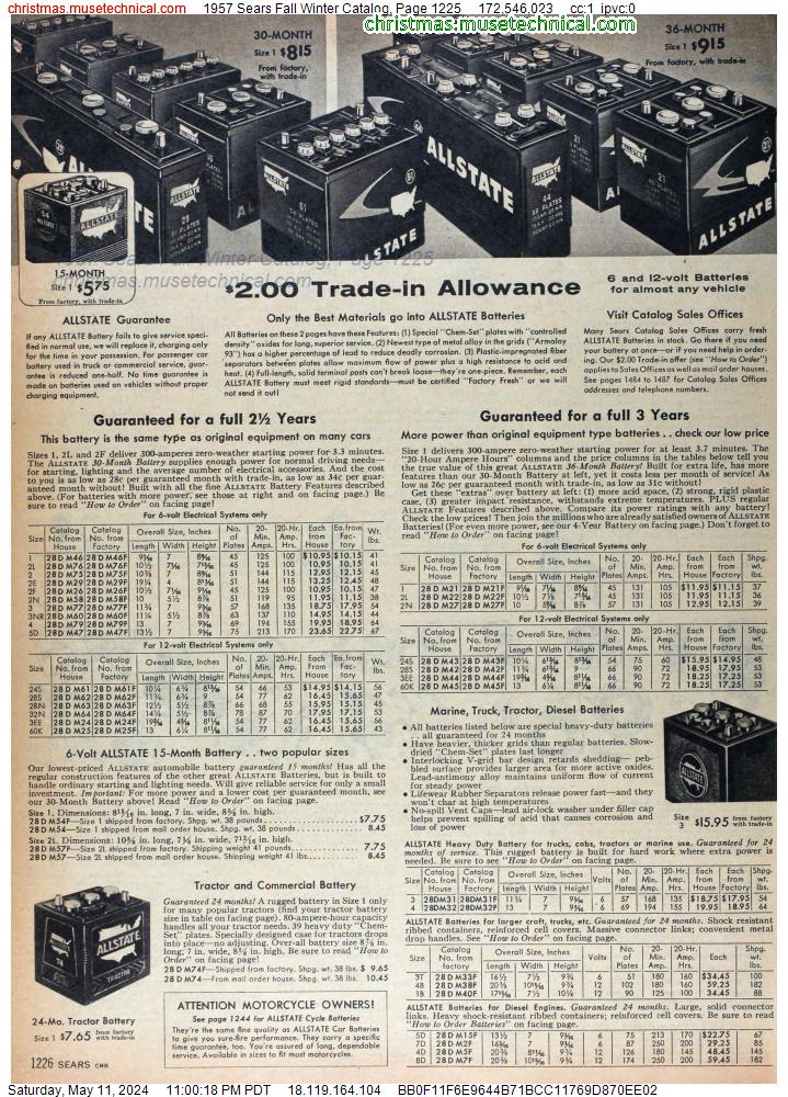 1957 Sears Fall Winter Catalog, Page 1225