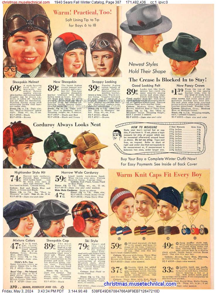 1940 Sears Fall Winter Catalog, Page 387