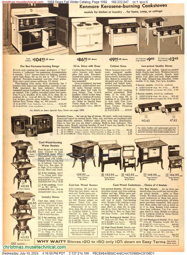 1958 Sears Fall Winter Catalog, Page 1092
