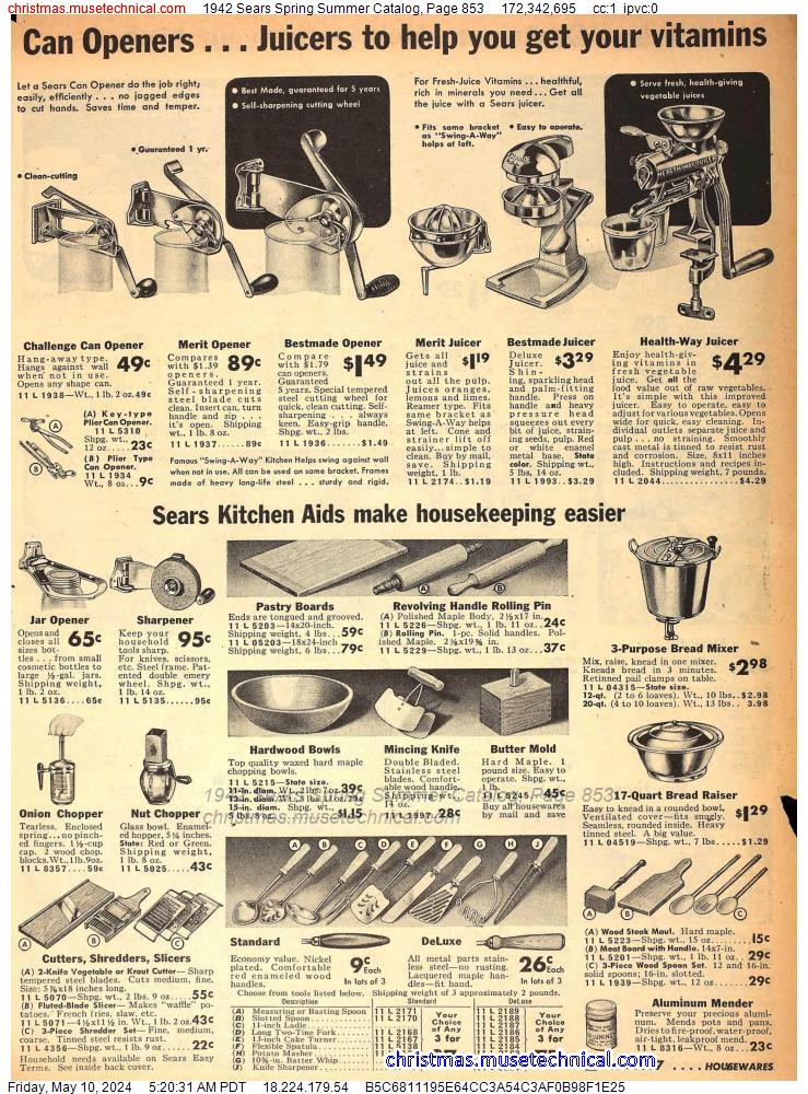 1942 Sears Spring Summer Catalog, Page 853