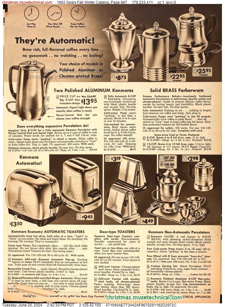 1952 Sears Fall Winter Catalog, Page 887