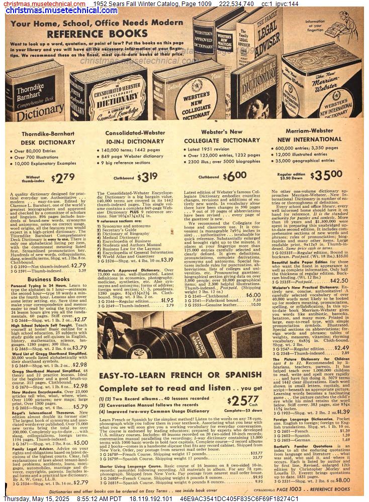 1952 Sears Fall Winter Catalog, Page 1009