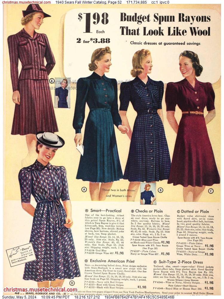 1940 Sears Fall Winter Catalog, Page 52