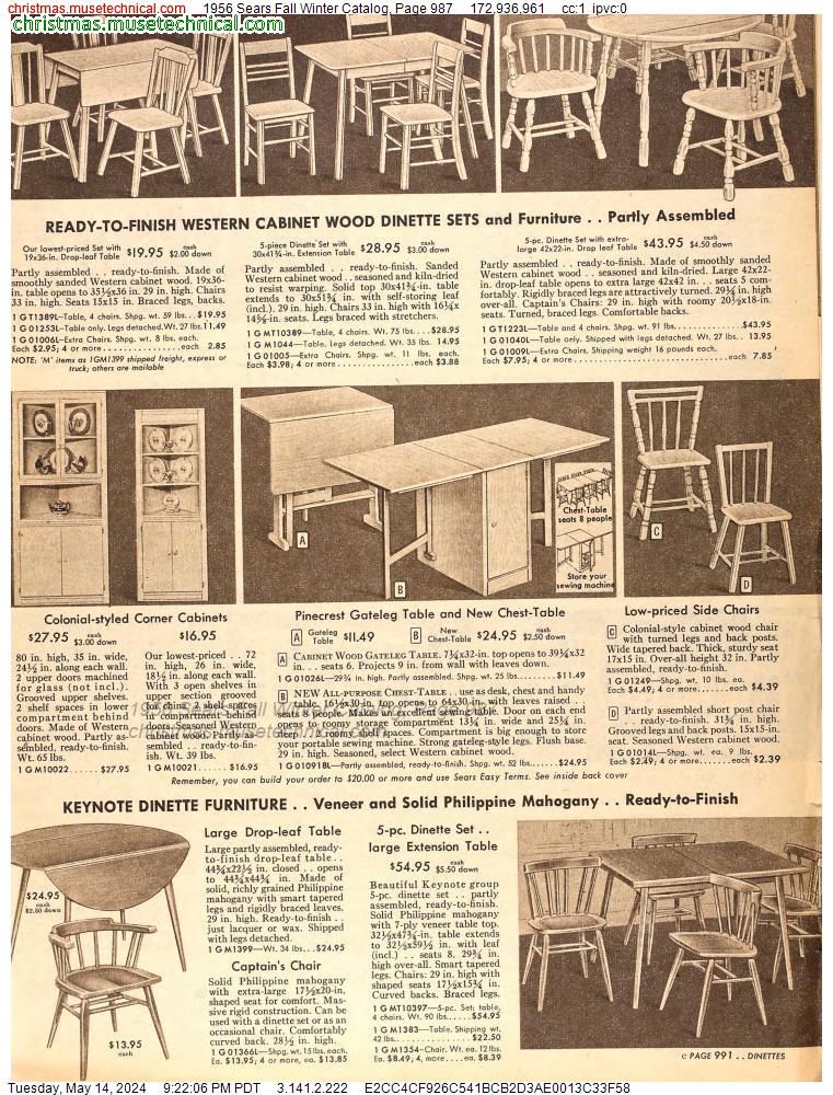 1956 Sears Fall Winter Catalog, Page 987