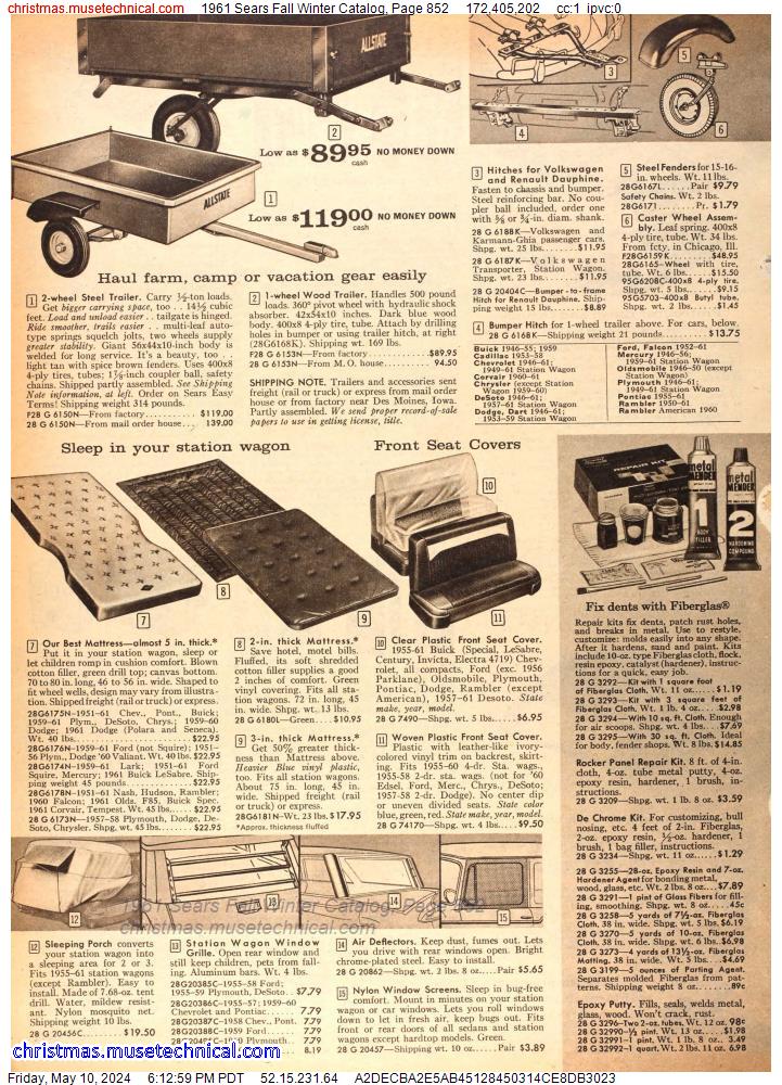 1961 Sears Fall Winter Catalog, Page 852