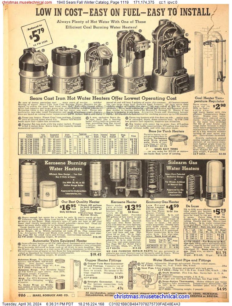 1940 Sears Fall Winter Catalog, Page 1119