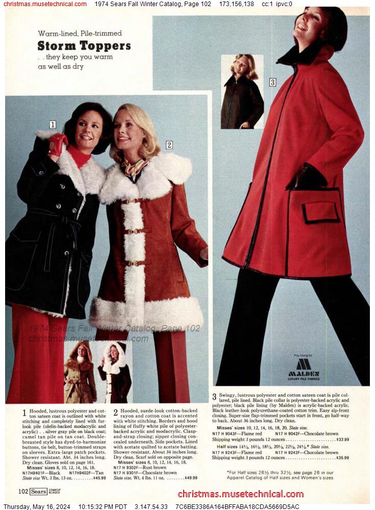 1974 Sears Fall Winter Catalog, Page 102