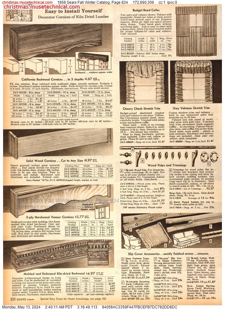 1958 Sears Fall Winter Catalog, Page 834