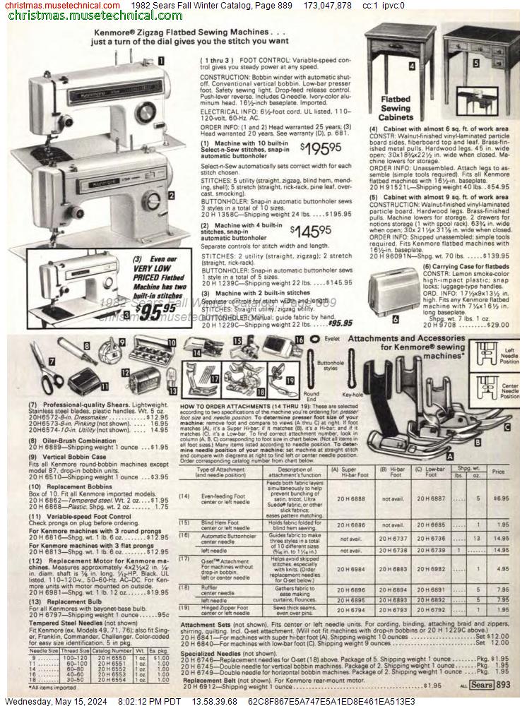 1982 Sears Fall Winter Catalog, Page 889