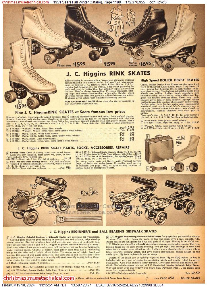 1951 Sears Fall Winter Catalog, Page 1189