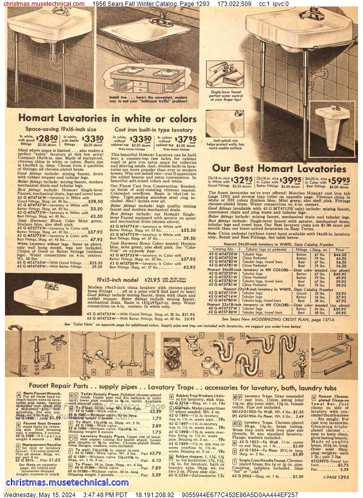 1956 Sears Fall Winter Catalog, Page 1293