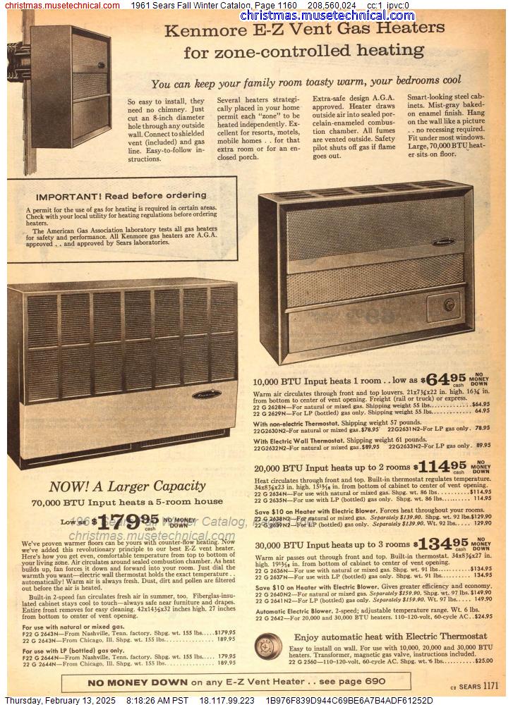 1961 Sears Fall Winter Catalog, Page 1160