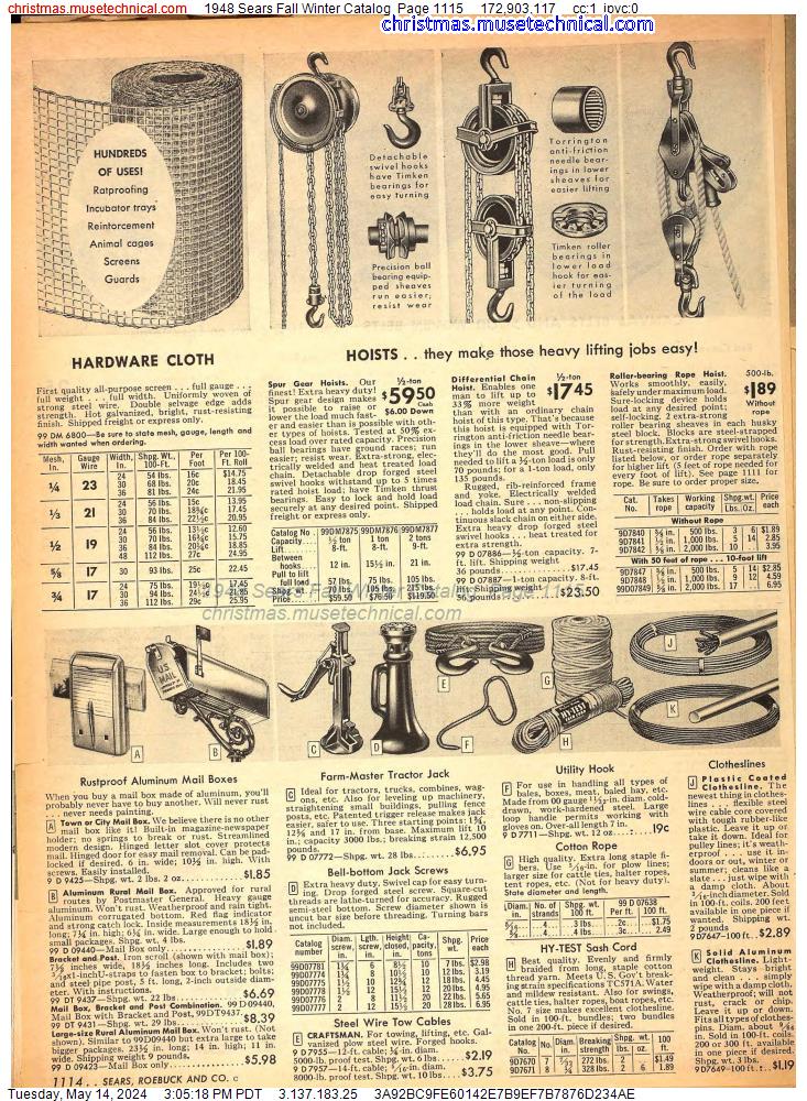 1948 Sears Fall Winter Catalog, Page 1115