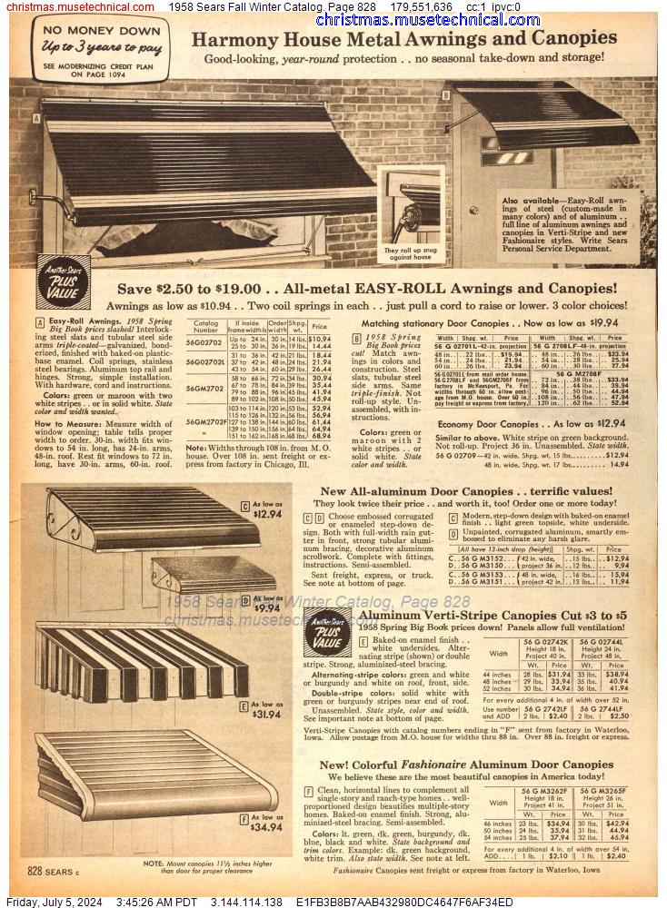 1958 Sears Fall Winter Catalog, Page 828