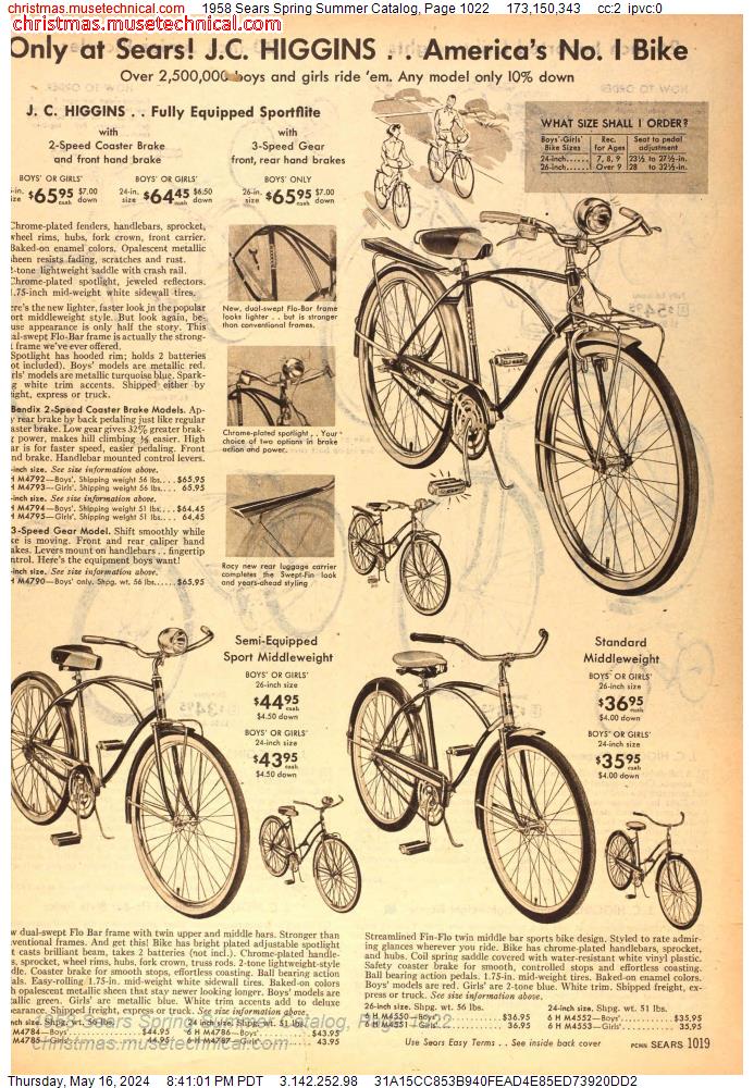 1958 Sears Spring Summer Catalog, Page 1022