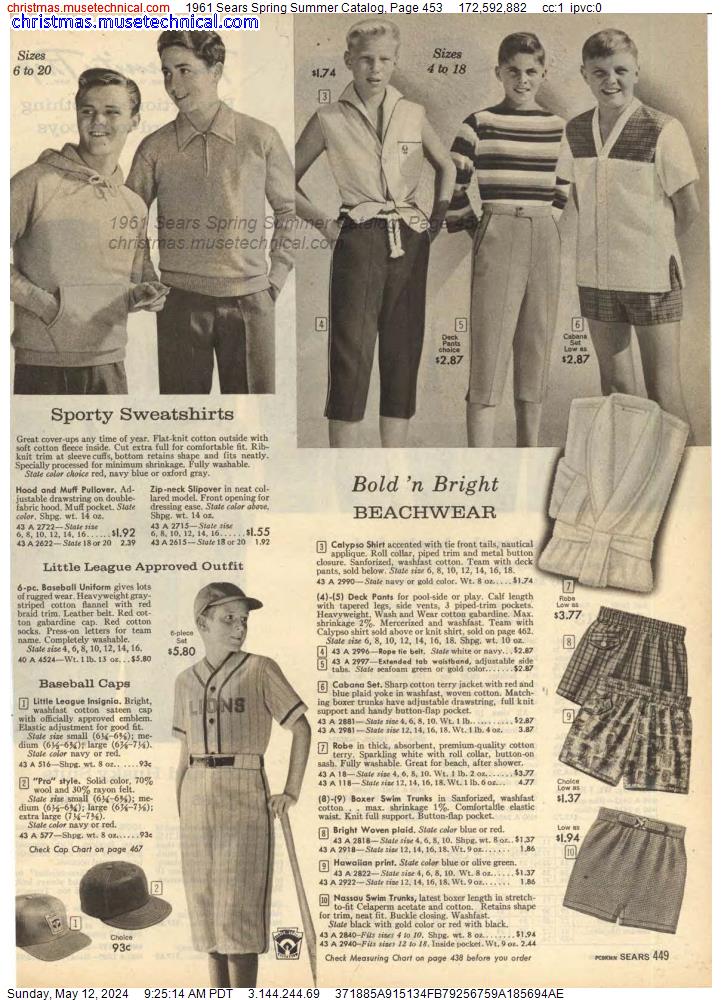 1961 Sears Spring Summer Catalog, Page 453