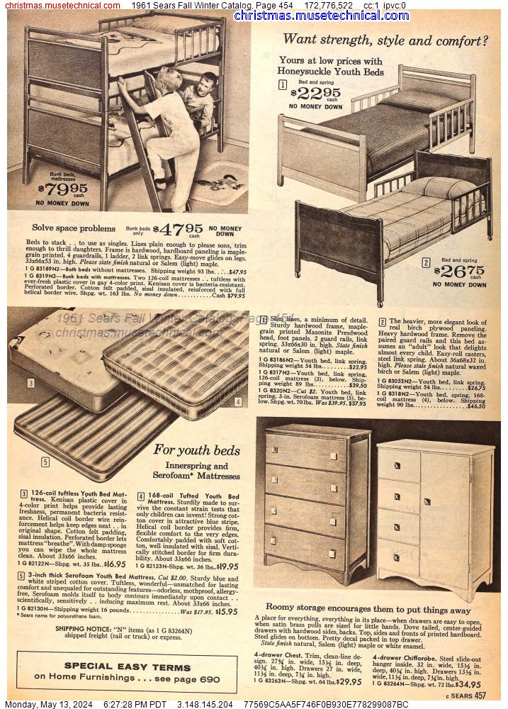 1961 Sears Fall Winter Catalog, Page 454