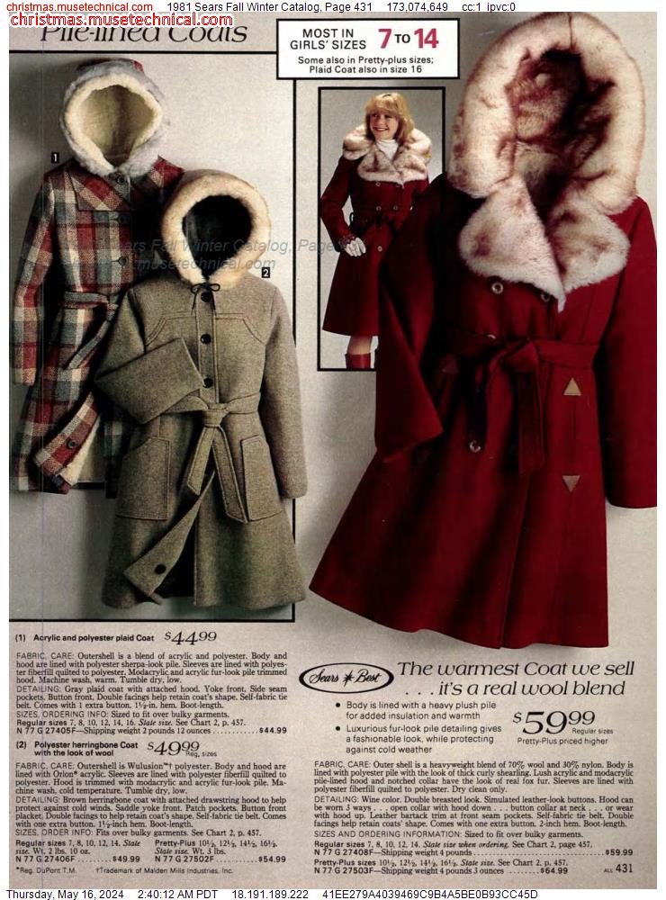 1981 Sears Fall Winter Catalog, Page 431