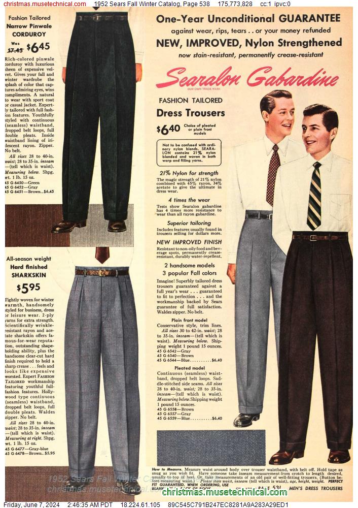 1952 Sears Fall Winter Catalog, Page 538