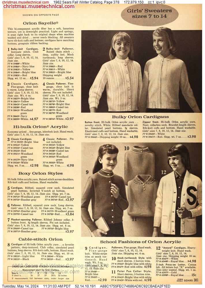 1962 Sears Fall Winter Catalog, Page 378