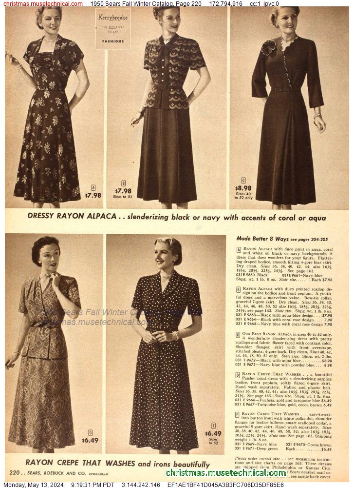 1950 Sears Fall Winter Catalog, Page 220