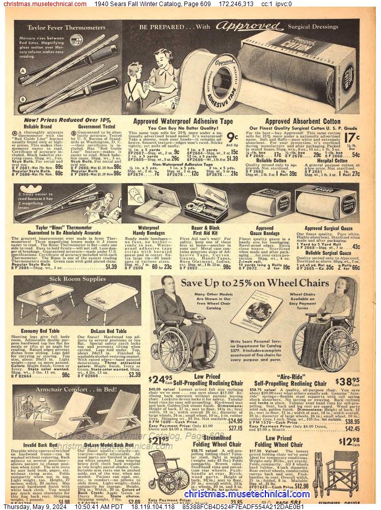1940 Sears Fall Winter Catalog, Page 609