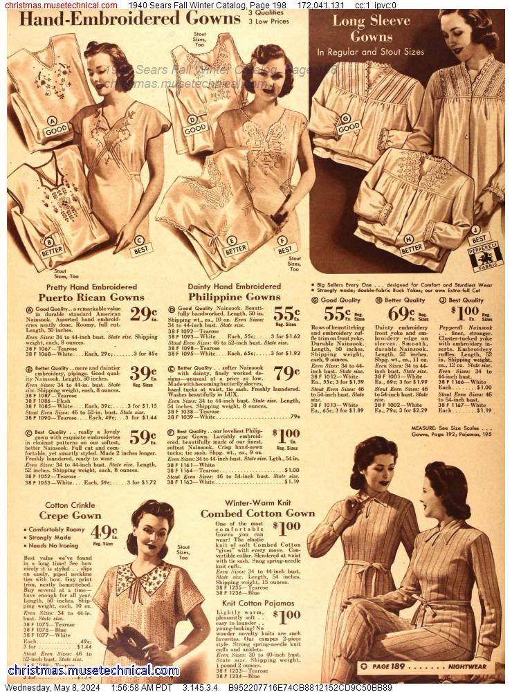 1940 Sears Fall Winter Catalog, Page 198