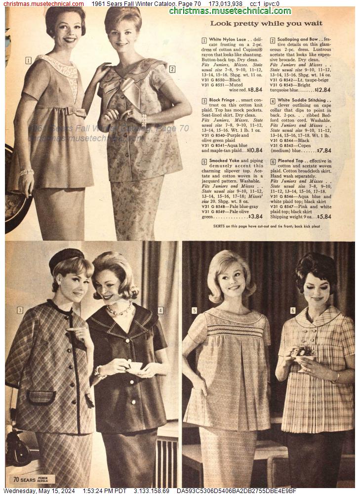 1961 Sears Fall Winter Catalog, Page 70