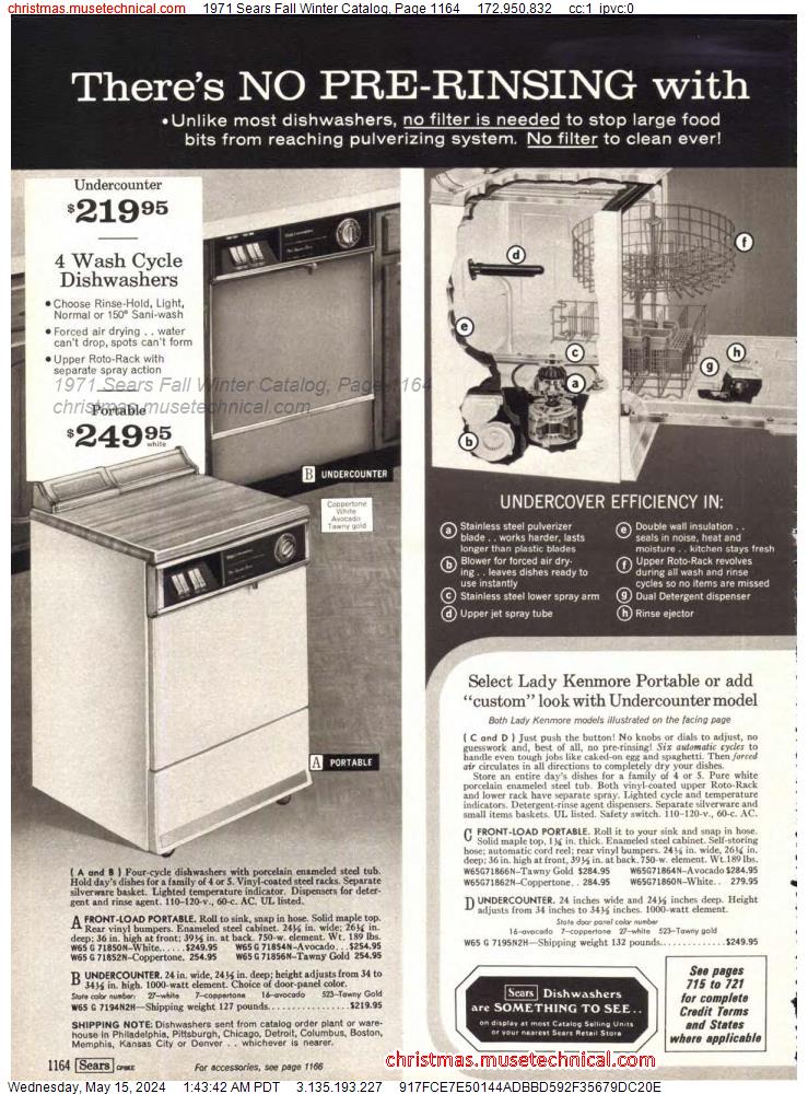 1971 Sears Fall Winter Catalog, Page 1164
