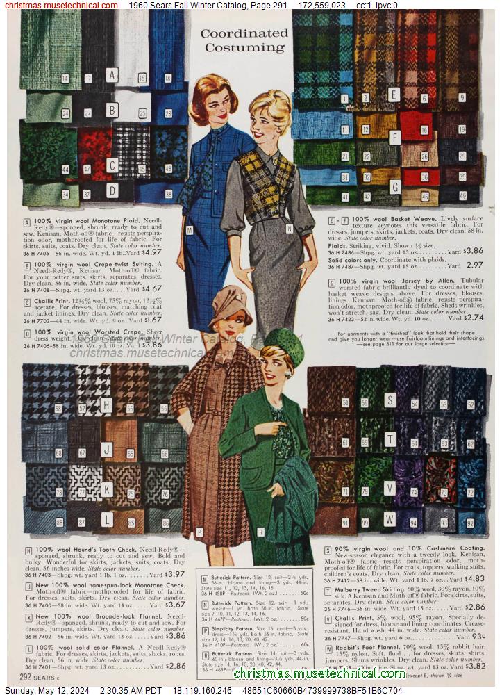 1960 Sears Fall Winter Catalog, Page 291