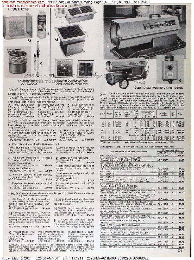1985 Sears Fall Winter Catalog, Page 937