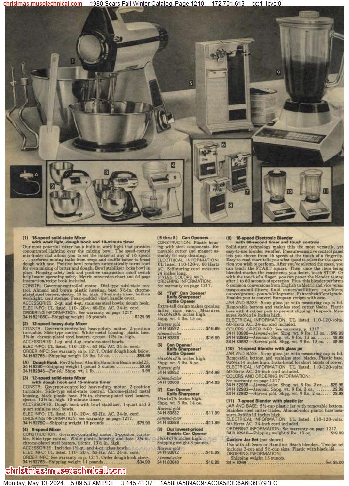 1980 Sears Fall Winter Catalog, Page 1210
