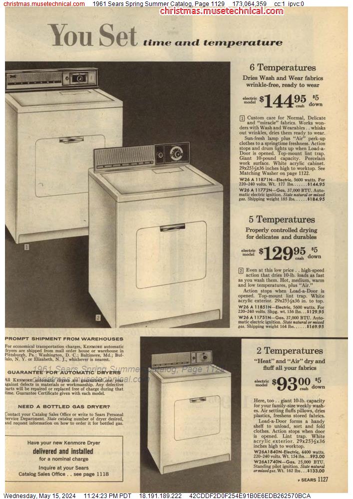 1961 Sears Spring Summer Catalog, Page 1129