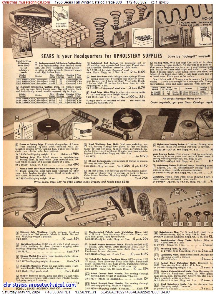 1955 Sears Fall Winter Catalog, Page 830