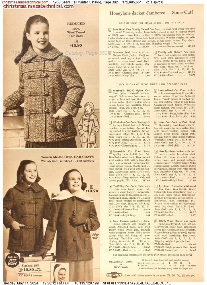 1958 Sears Fall Winter Catalog, Page 382