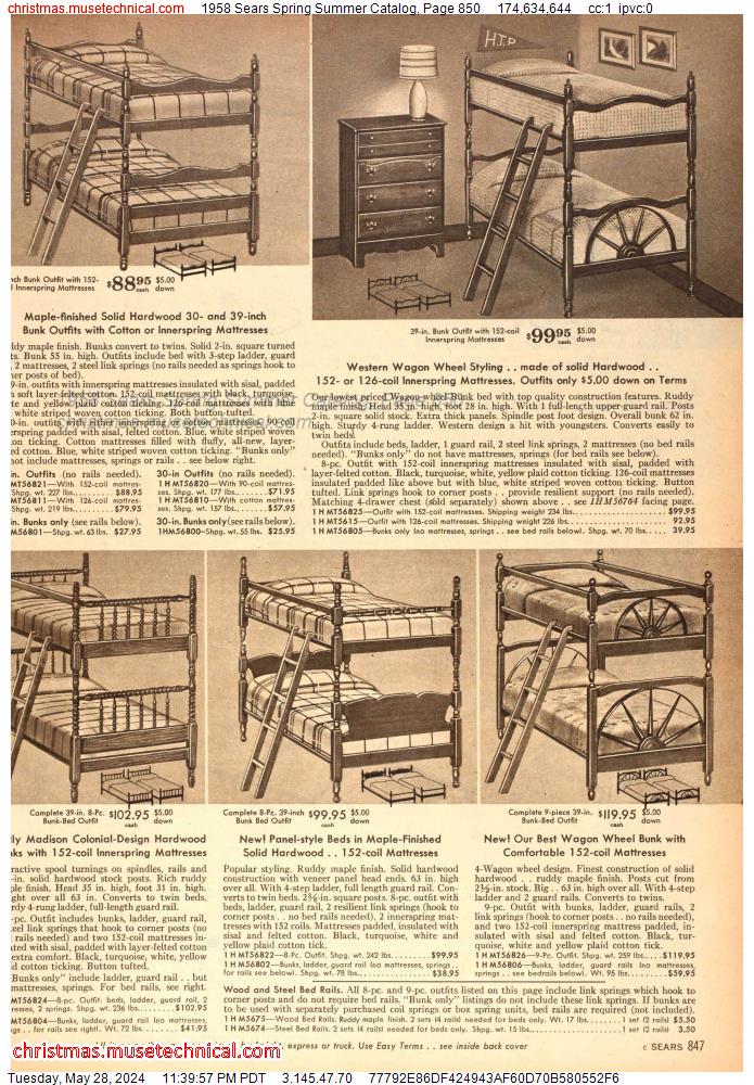 1958 Sears Spring Summer Catalog, Page 850