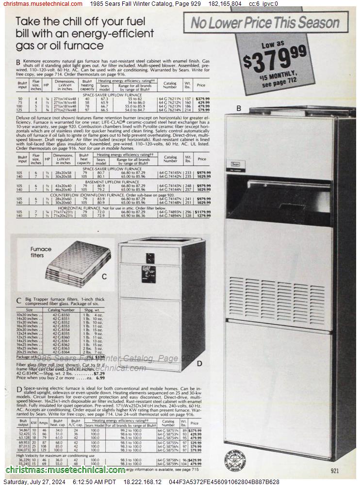 1985 Sears Fall Winter Catalog, Page 929