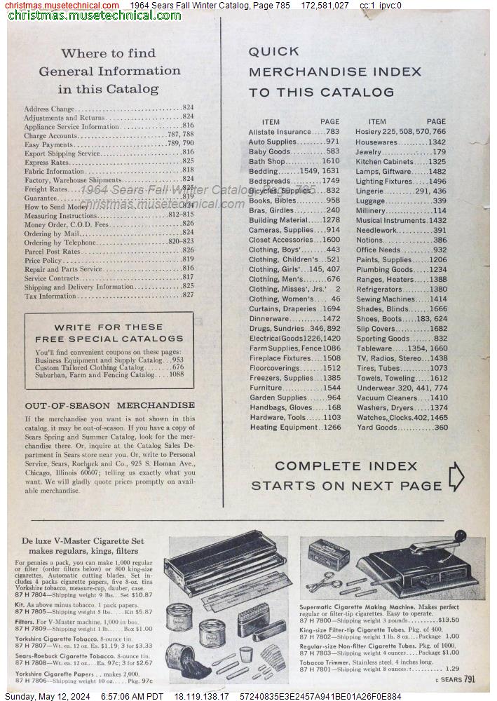 1964 Sears Fall Winter Catalog, Page 785