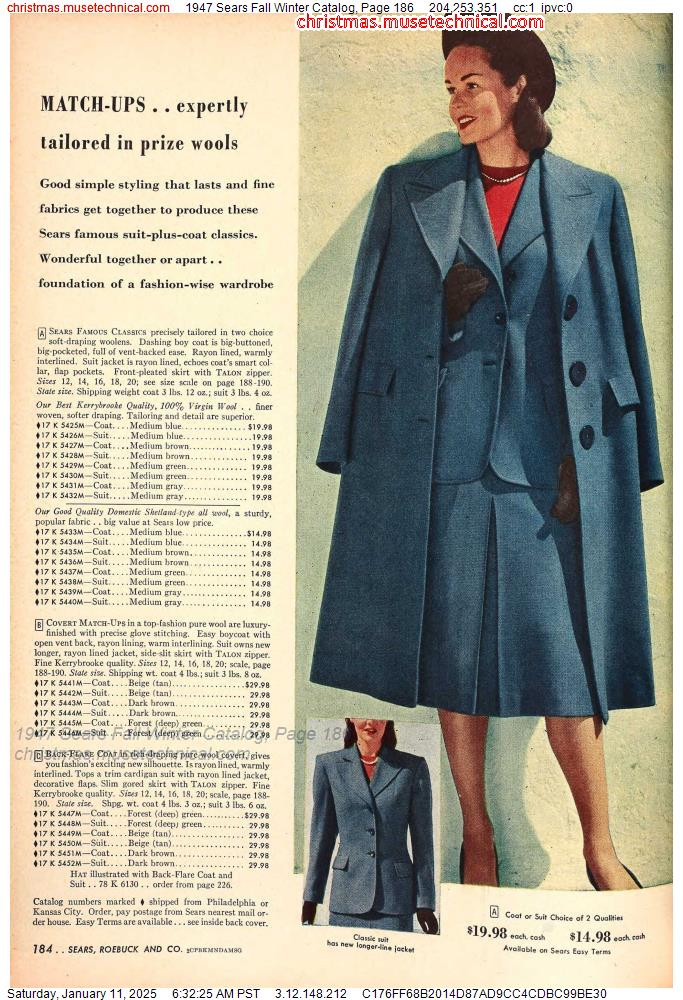 1947 Sears Fall Winter Catalog, Page 186