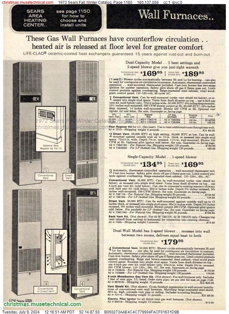 1972 Sears Fall Winter Catalog, Page 1160