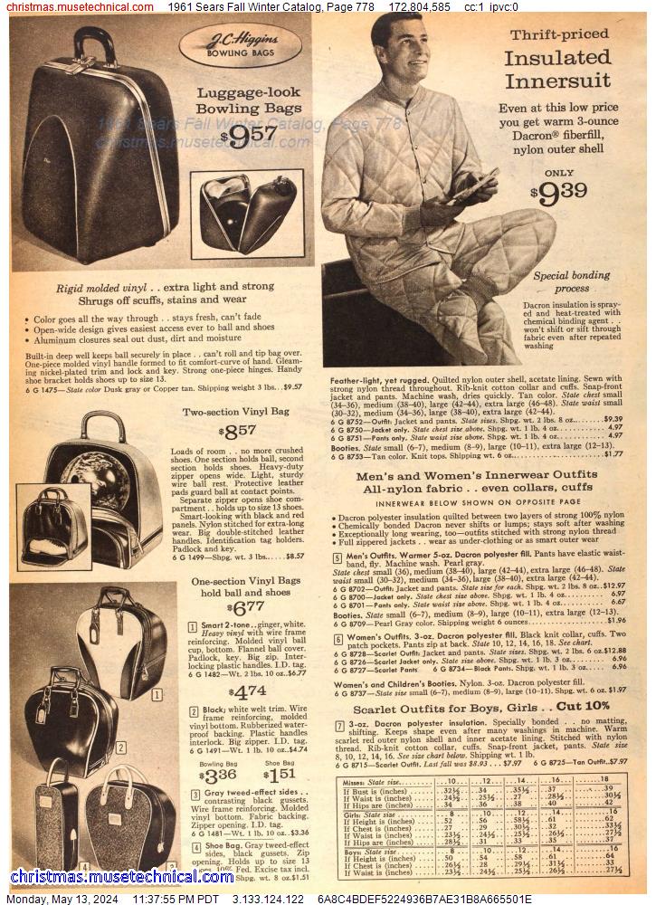 1961 Sears Fall Winter Catalog, Page 778