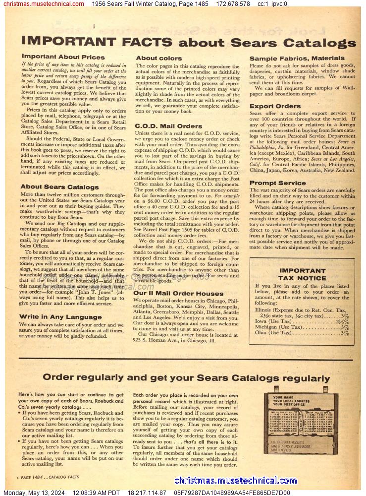 1956 Sears Fall Winter Catalog, Page 1485
